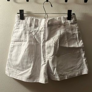 White high-waist linen shorts